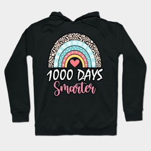 1000 Days Smarter Happy 1000Th Day Of School Rainbow Leopard Hoodie